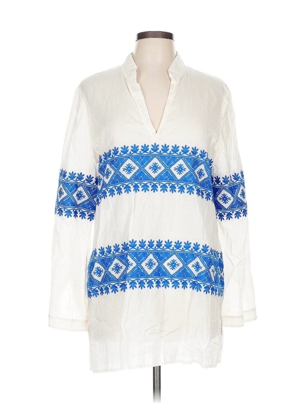 Tory Burch White Tunic with Blue Embroidered Bands